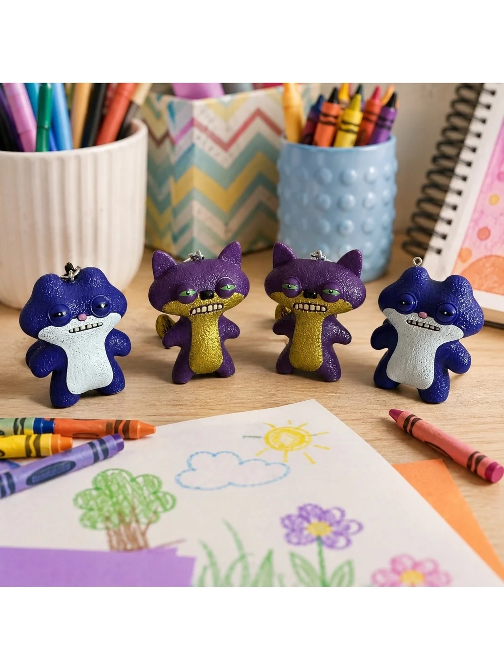 Fuggler Purple Fox & Blue Monster Keychain Lot of 4 Collectible Figures
